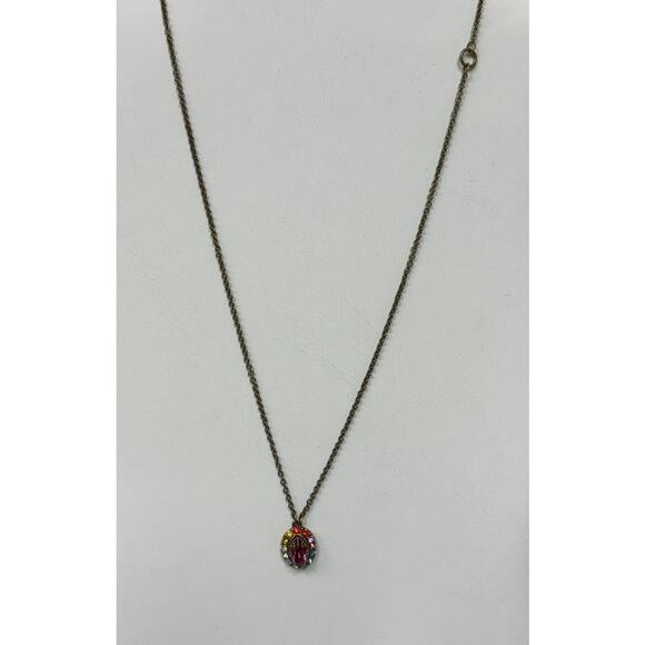 Michal Negrin Gold Tone Multi Color Rhinestone Pendant Necklace 18" #56637 - Picture 1 of 6